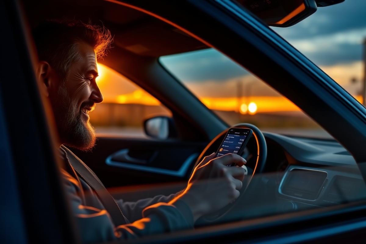 Driver smiling at a strong weekly earnings dashboard