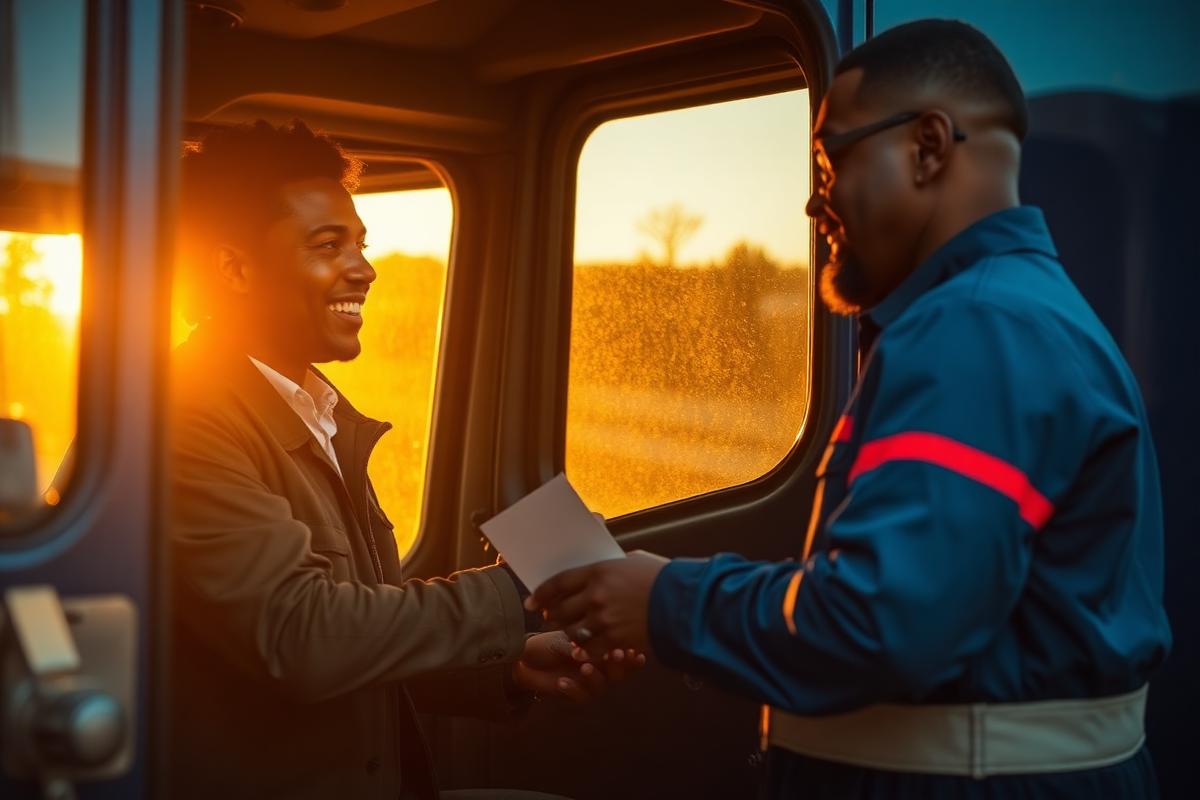 Driver receiving a welcome packet at intake