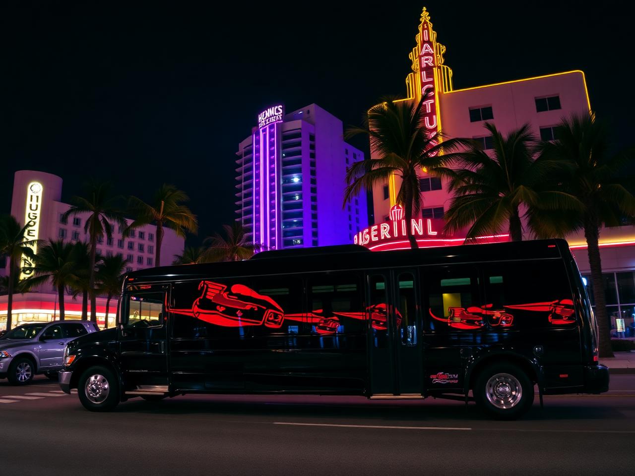 Black luxury party bus in Miami