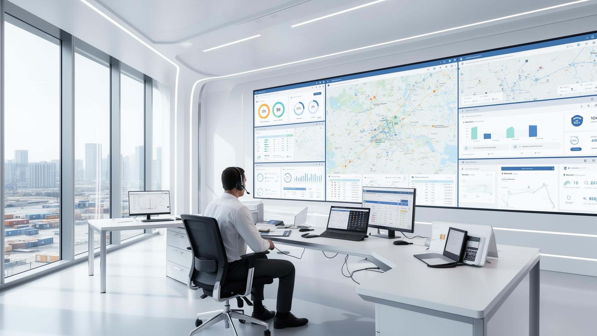 Motha Transport operations dispatcher monitoring live safety screens